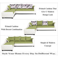 Adorn India Aliana L Shape Leatherette Fabric 6 Seater Sofa Set LHS (Green & White) (3 Year Warranty)
