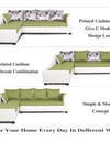 Adorn India Aliana L Shape Leatherette Fabric 6 Seater Sofa (Left Side Handle)(Green & White)