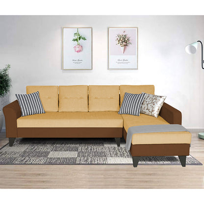 Adorn India Maddox L Shape 6 Seater Sofa Set Tufted Two Tone (Right Hand Side) (Brown & Beige)