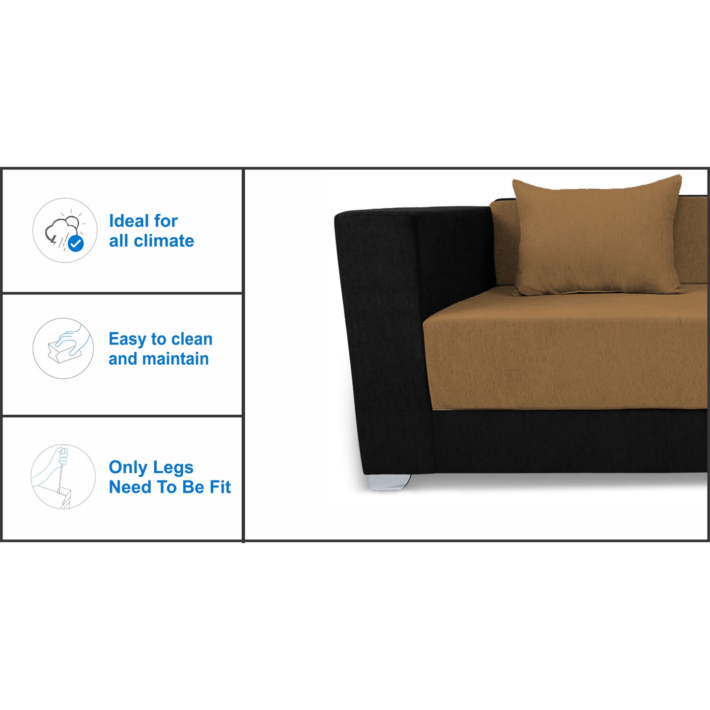 Adorn India Almond Three Seater Sofa Cum Bed (Black and Camel)