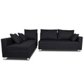 Straight Line L Shape 5 Seater Sofa Set (Left Side Handle) (Black)
