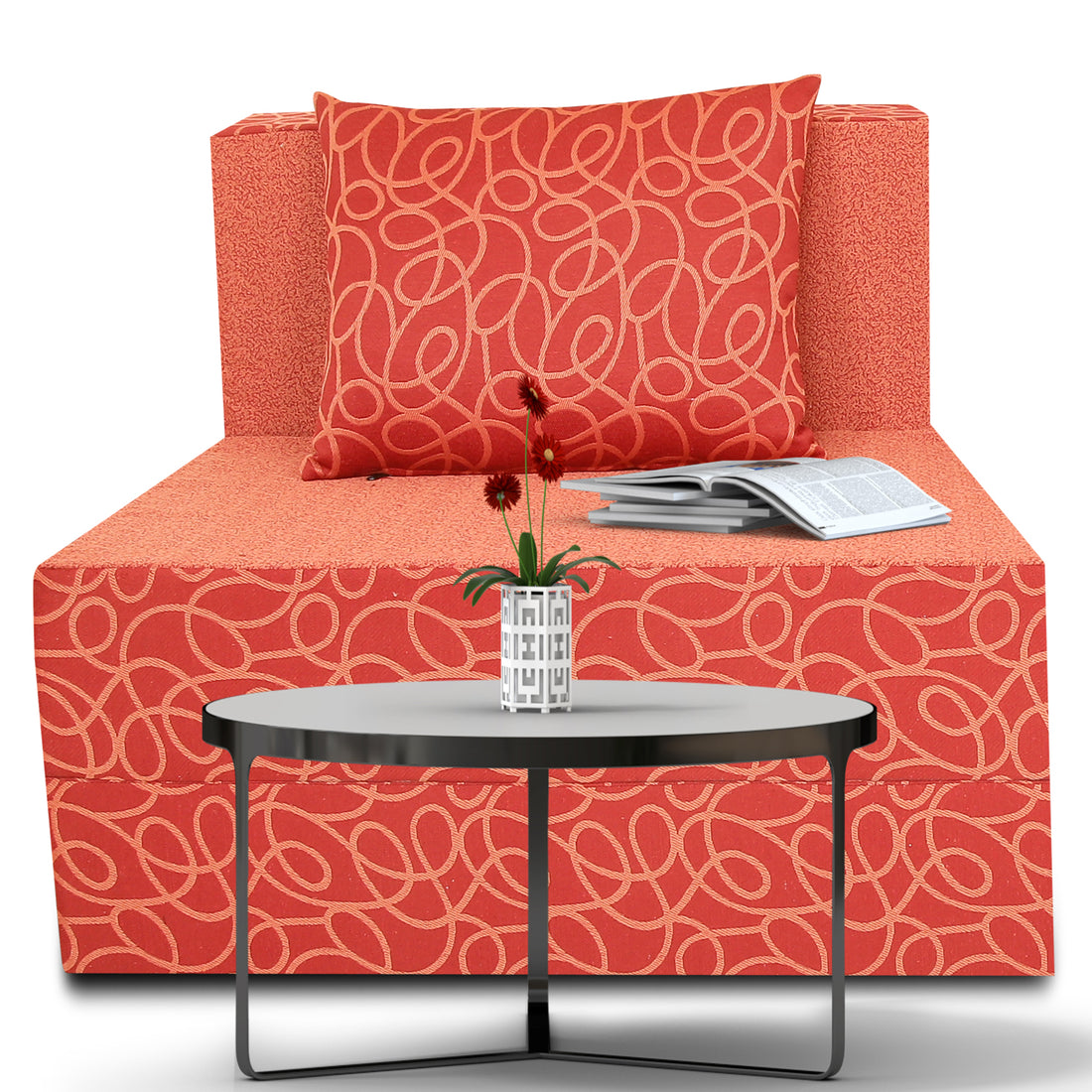 Adorn India Easy Single Seater Sofa Cum Bed Poly Cotton (Red) 3'X6'