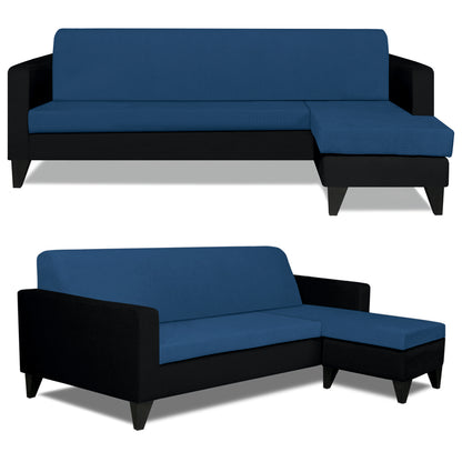Adorn India Aladra L Shape Decent 5 Seater Sofa Set (Right Hand Side) (Blue & Black)