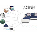 Adorn India Aliana L Shape Leatherette Fabric 6 Seater Sofa Set LHS (Blue & White) (3 Year Warranty)