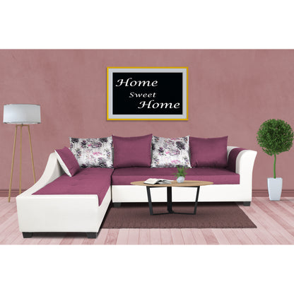 Adorn India Aliana L Shape Leatherette Fabric 6 Seater Sofa (Left Side Handle)(Light Purple & White)