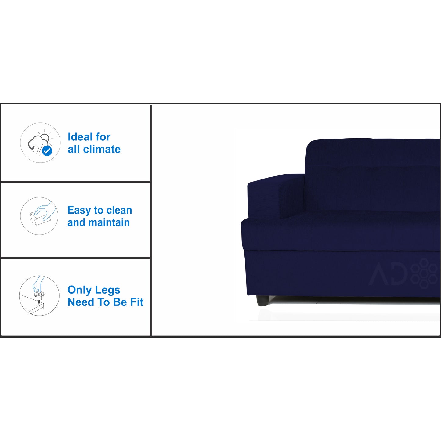 Adorn India Aleena 3 Seater Sofa(Dark Blue)