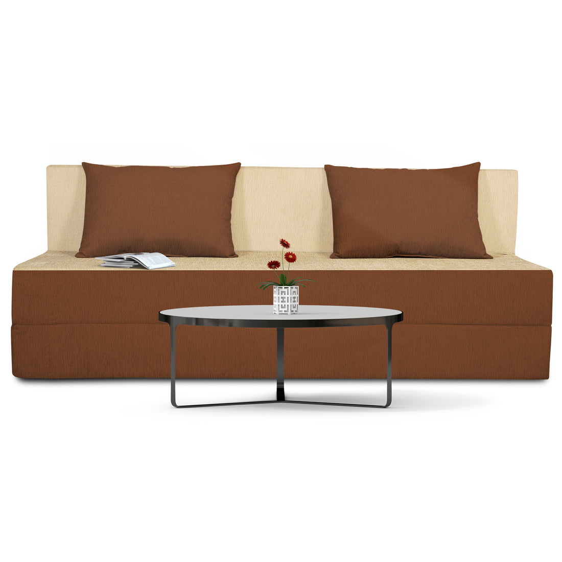 Adorn india Easy Three Seater Sofa Cum Bed(Brown & Beige) 6'x6'