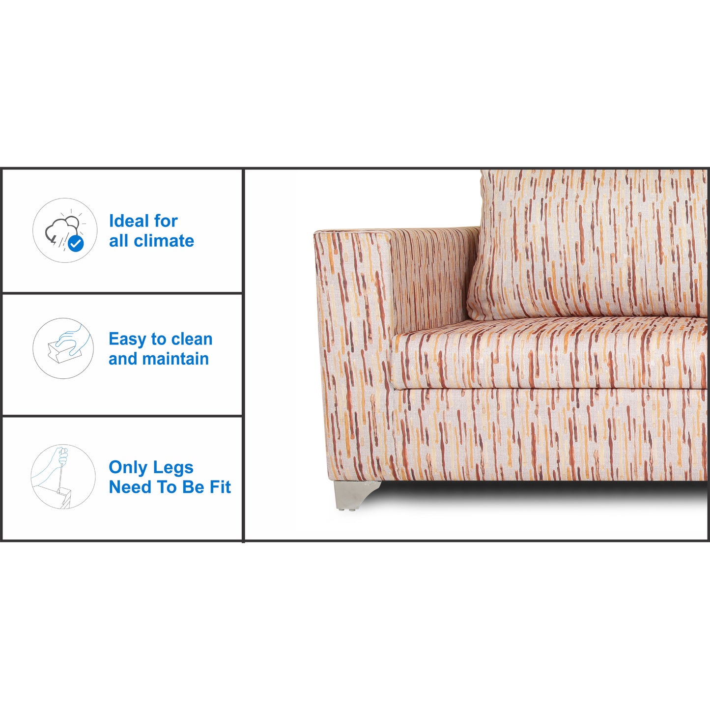 Adorn India Lancia 3 Seater Sofa Digitel Print (Beige)