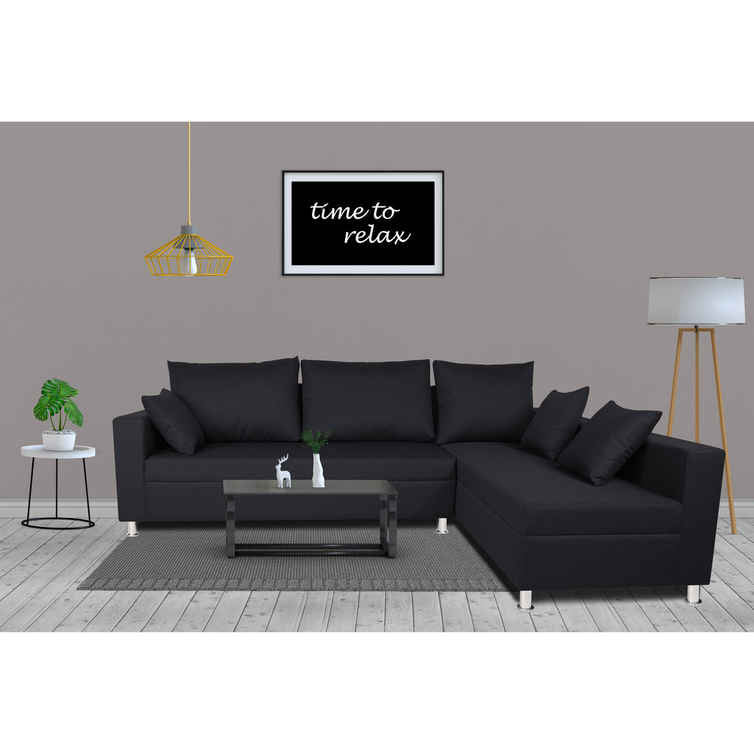 Straight line L Shape Sofa (Black)