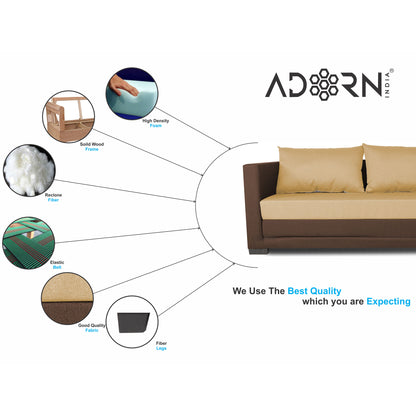 Adorn India Exclusive Two Tone Straight Line Three Seater Sofa Cum Bed (Brown & Beige)