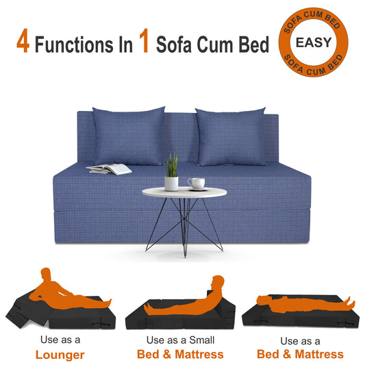 Adorn India Easy Two Seater Sofa Cum Bed Checks Design 4' x 6' (Grey)