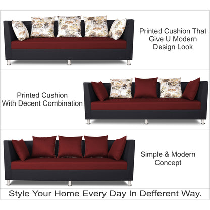 Adorn India Exclusive Two Tone Alica 3-1-1 Five Seater Sofa Set (Maroon & Black)