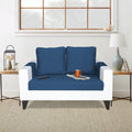 Adorn India Ashley Plain Leatherette Fabric 2 Seater Sofa (Blue & White) (3 Year Warranty)