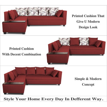 Adorn India Mclain L Shape 6 Seater Sofa (Left Side Handle)(Maroon)