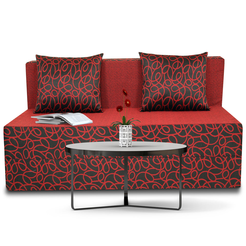 2 Seater Sofa Cum Bed Easy Poly Cotton (Maroon and Black) (4x6)