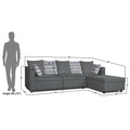 Zink Straight Line L Shape 6 Seater Sofa Set Rhombus Cushion (Right Hand Side) (Grey)
