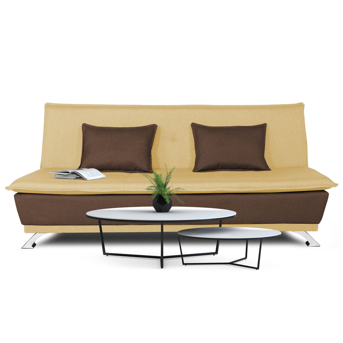 Adorn India Exclusive Two Tone Arden 4 Seater Wood Sofa Cum Bed 4 x 6 (Brown & Beige) (3 Year Warranty)