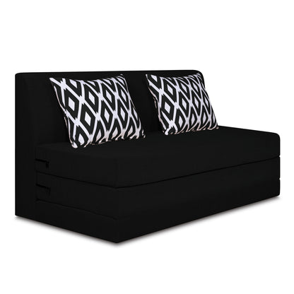 Adorn India Easy Highback Two Seater Sofa Cum Bed Rhombus 4' x 6' (Black)