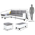 Adorn India Ashley Plain Leatherette Fabric L Shape 8 Seater Sofa Set with 2 Ottoman Puffy & Center Table LHS (Grey & White) (3 Year Warranty)