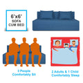 Adorn India Easy Three Seater Sofa Cum Bed Checks Design 6' x 6' (Blue)