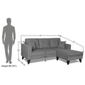 Adorn India Martin L Shape 4 Seater Sofa Set Plain (Right Hand Side) (Grey) (3 Year Warranty)