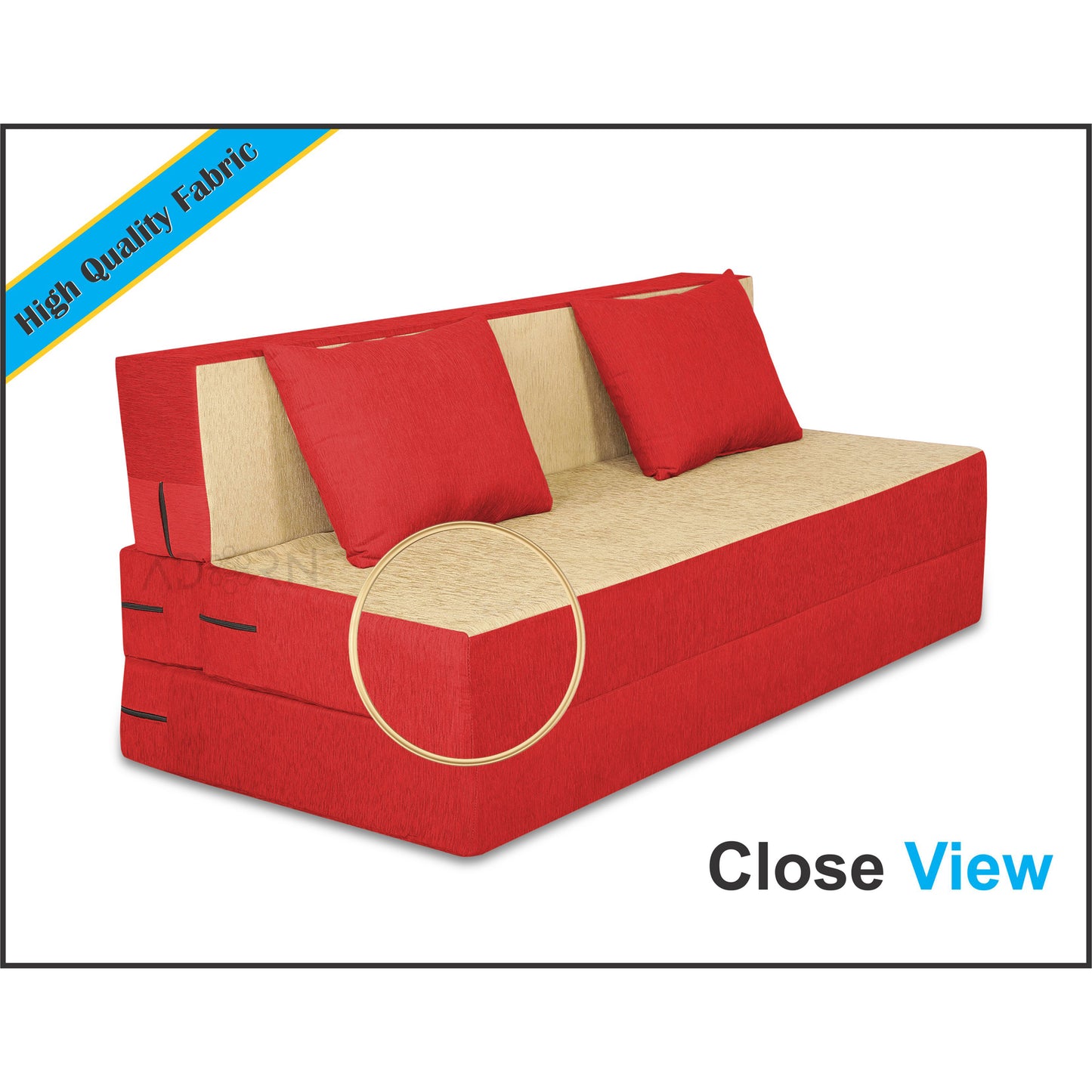 Adorn india Easy Two Seater Sofa Cum Bed (Red & Beige) 4'x6'
