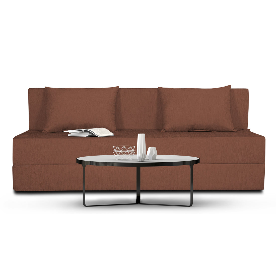 Adorn India Easy 4 Seater Sofa Cum Bed Alyn 6'x 6' (Brown) (1 Year Warranty)