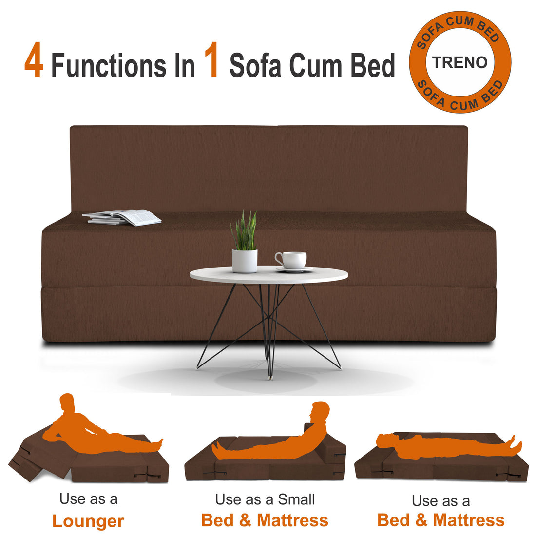 Adorn India Easy Treno 3 Seater Sofa Cum Bed Sit & Sleep Perfect for Guest, Colour Brown, 5'x6', (1 Year Warranty)