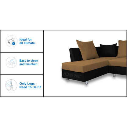 Adorn India Adillac 6 Seater Corner Sofa(Left Side Handle)(Camel & Black)