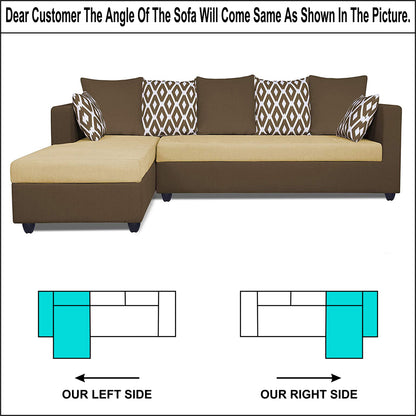 Adorn India Zink Straight line L Shape 6 Seater Sofa Rhombus Cushion (Left Side Handle)(Brown & Beige)
