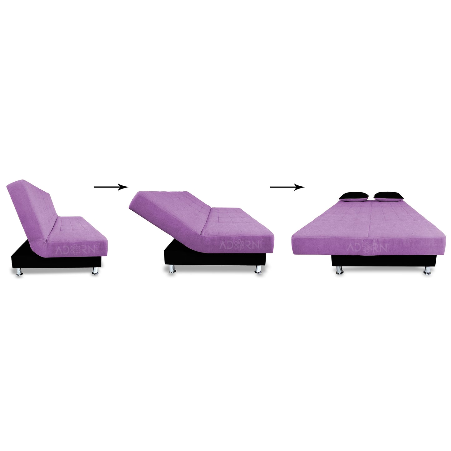 Adorn India Alyssum 3 Seater Sofa Cum Bed (Light Purple & Black)