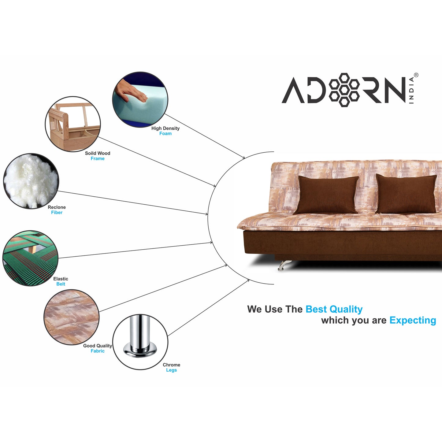 Adorn India Alenza 3 Seater Sofa Cum Bed Digitel Print (Brown & Beige)