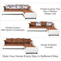 Adorn India Aliana L Shape Leatherette Fabric 6 Seater Sofa Set RHS (Rust & White) (3 Year Warranty)