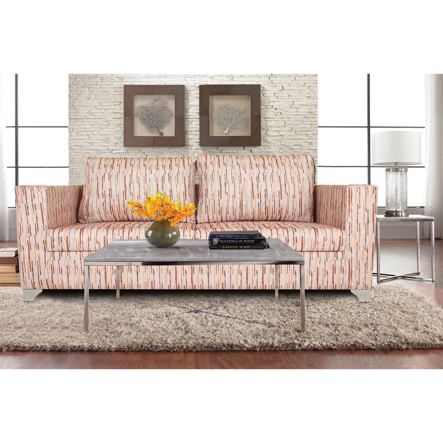 Adorn India Lancia 3 Seater Sofa Digitel Print (Beige)