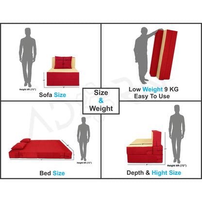 Adorn India Easy Single Seater Sofa cum bed 3'x6' (Red & Beige)