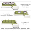 Adorn India Aliana L Shape Leatherette Fabric 6 Seater Sofa Set RHS (Green & White) (3 Year Warranty)