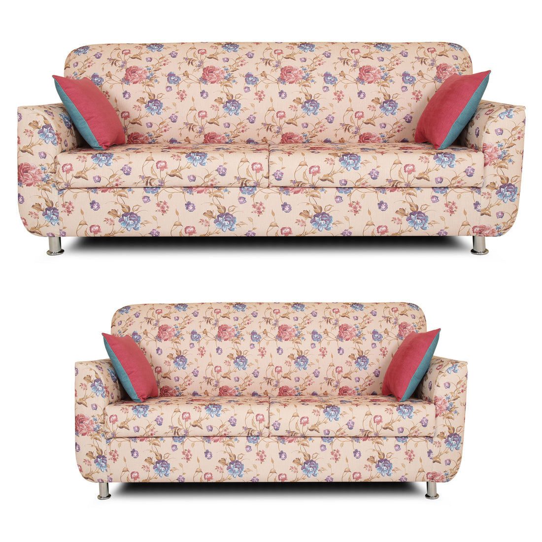 Adorn India Roselyn Digital Print 3+2 5 Seater Sofa Set (Beige)