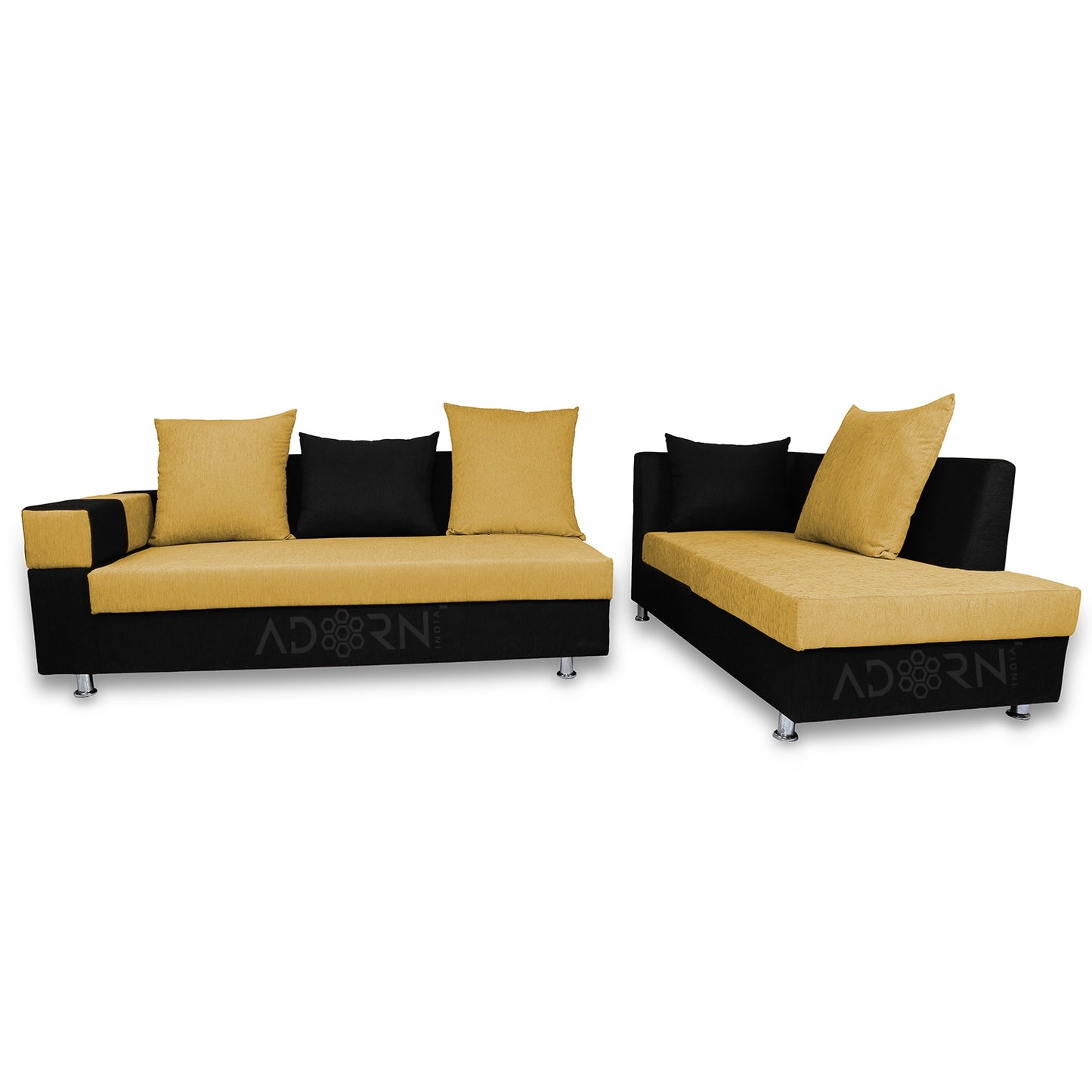 Adorn India Adillac 6 Seater Corner Sofa(Right Side)(Yellow & Black)