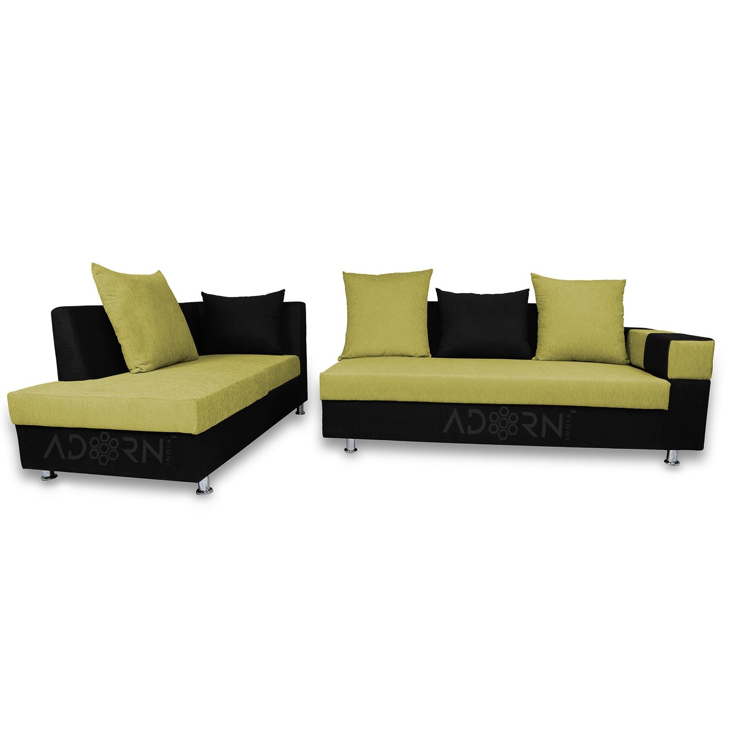 Adorn India Adillac 6 Seater Corner Sofa(Left Side Handle)(Green & Black)