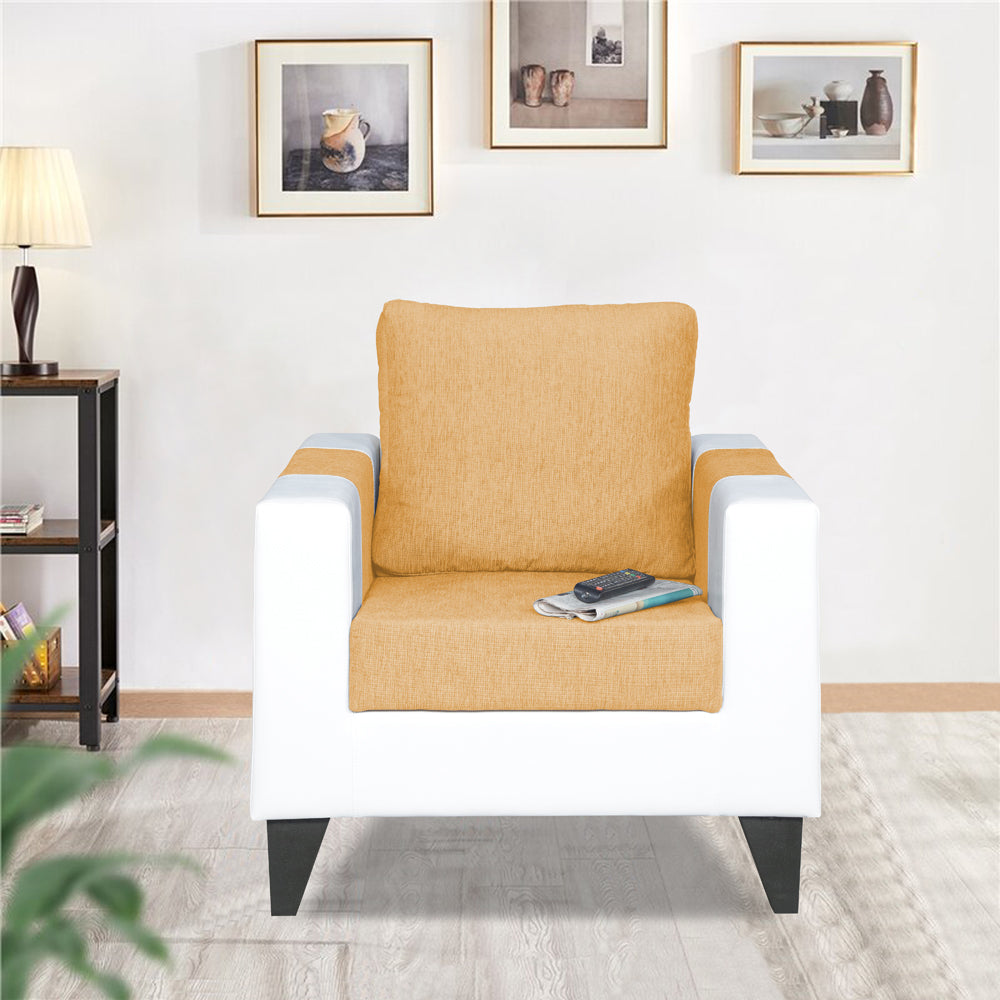 Adorn India Ashley Plain Leatherette Fabric 1 Seater Sofa (Beige & White) (3 Year Warranty)