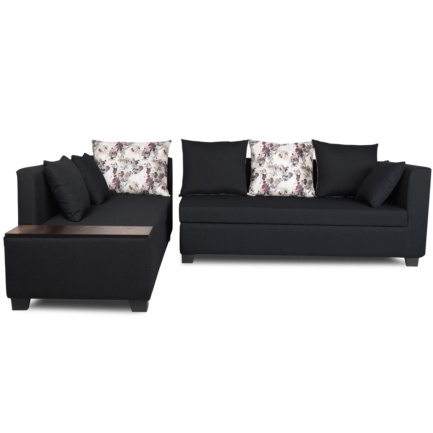 Adorn India Mclain L Shape 6 Seater Sofa (Left Side Handle)(Black)