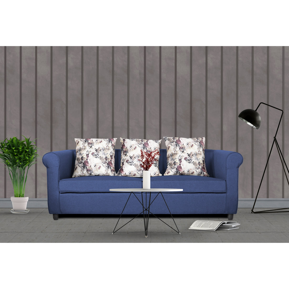 Adorn India Magnum 3 Seater Sofa (Blue), Wood, Foam