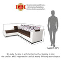 Aliana L Shape Leatherette Fabric 6 Seater Sofa Set LHS (Brown & White)
