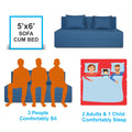 Adorn India Easy Three Seater Sofa Cum Bed Checks Design 5' x 6' (Blue)