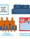 Adorn India Easy Three Seater Sofa Cum Bed Checks Design 5' x 6' (Blue)