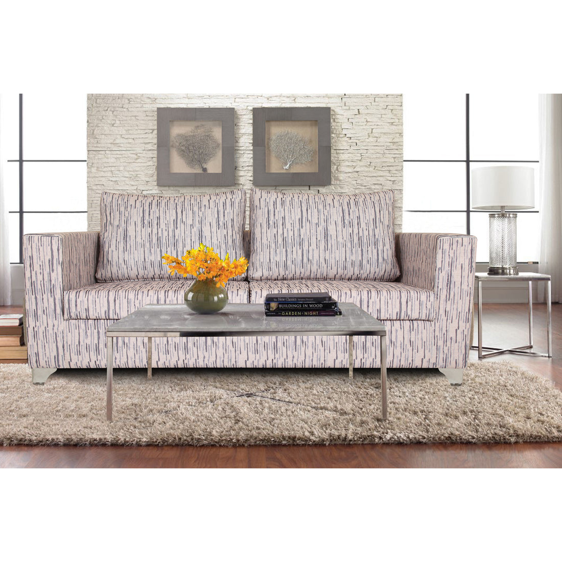 Adorn India Lancia 3 Seater Sofa Digitel Print (Grey)