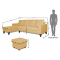 Adorn India Hallton L Shape Decent Sofa Set 7 Seater with Ottoman (Left Side) (Beige) (3 Year Warranty)