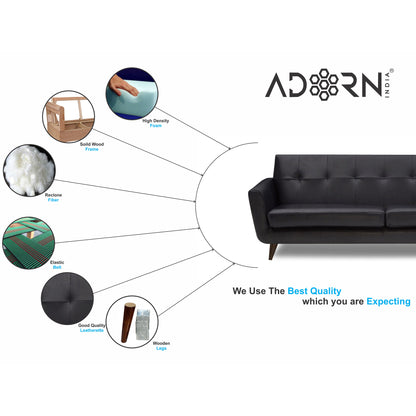 Adorn India Exclusive Alexus Leaterette Three Seater Sofa (Black)