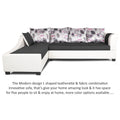 Adorn India Aliana L Shape Leatherette Fabric 6 Seater Sofa Set LHS (Dark Grey & White) (3 Year Warranty)