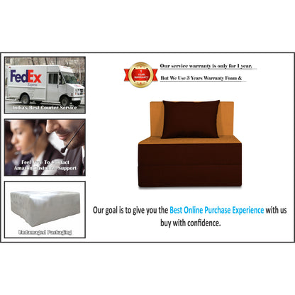 Adorn india Easy Single Seater Sofa Cum Bed (3 Years Warrenty Quality Foam)-Perfect for Seat & Sleep Washeble Polyster Fabric Cover (Camel & Brown) 3'x6'.Pillows Free